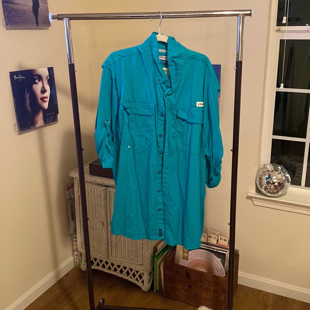 Magellan teal, fishing shirt.